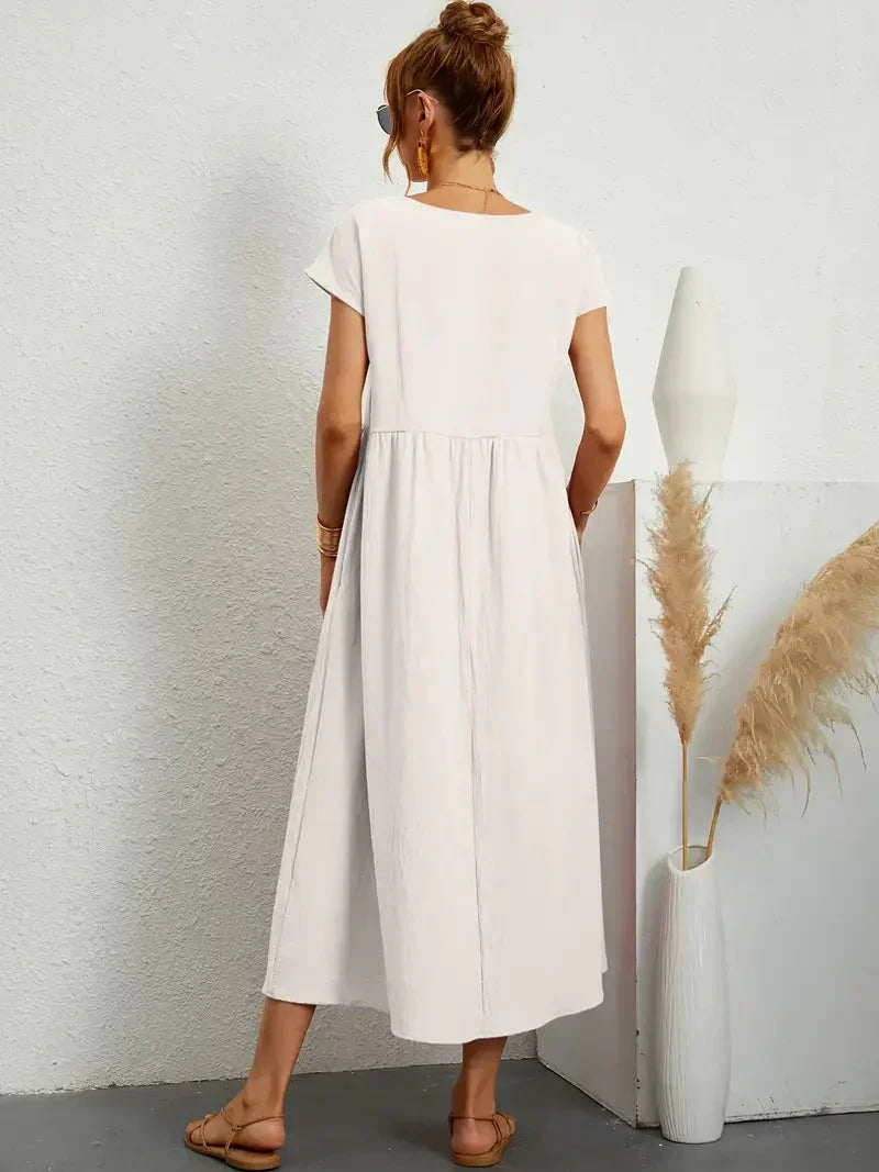 Hannah Women's Long Dress – Flowy Cotton Blend Summer Dress with Elegant Cut
