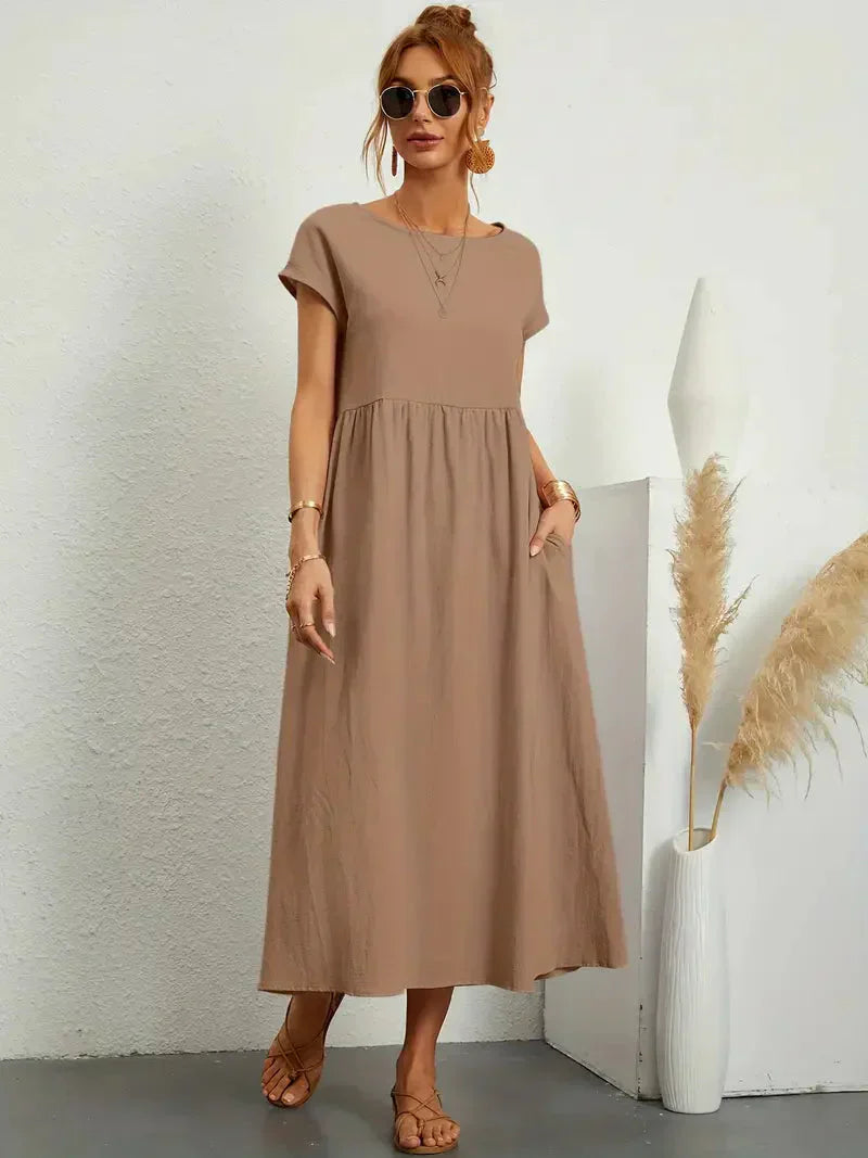 Hannah Women's Long Dress – Flowy Cotton Blend Summer Dress with Elegant Cut