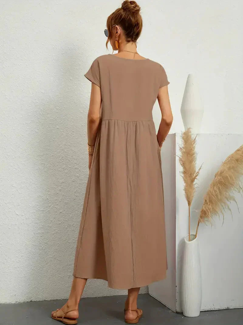 Hannah Women's Long Dress – Flowy Cotton Blend Summer Dress with Elegant Cut