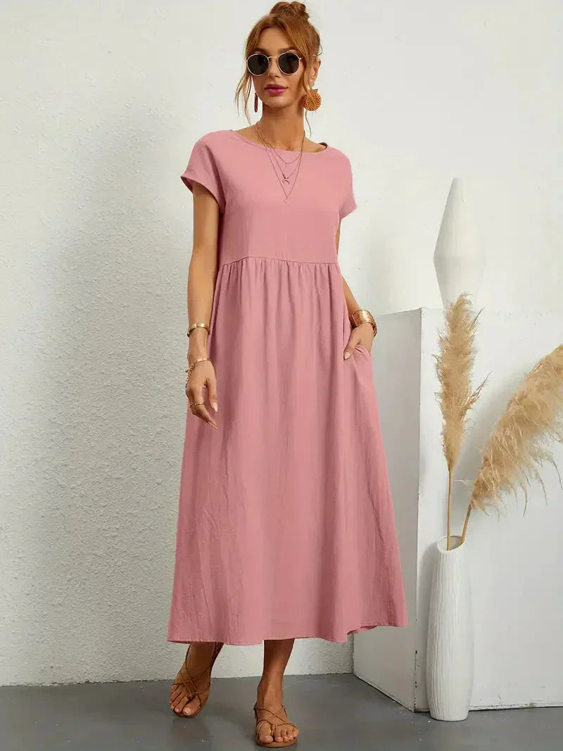 Hannah Women's Long Dress – Flowy Cotton Blend Summer Dress with Elegant Cut