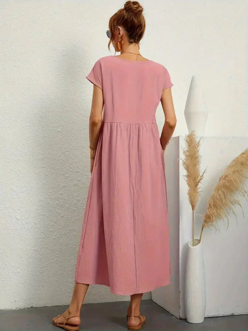 Hannah Women's Long Dress – Flowy Cotton Blend Summer Dress with Elegant Cut