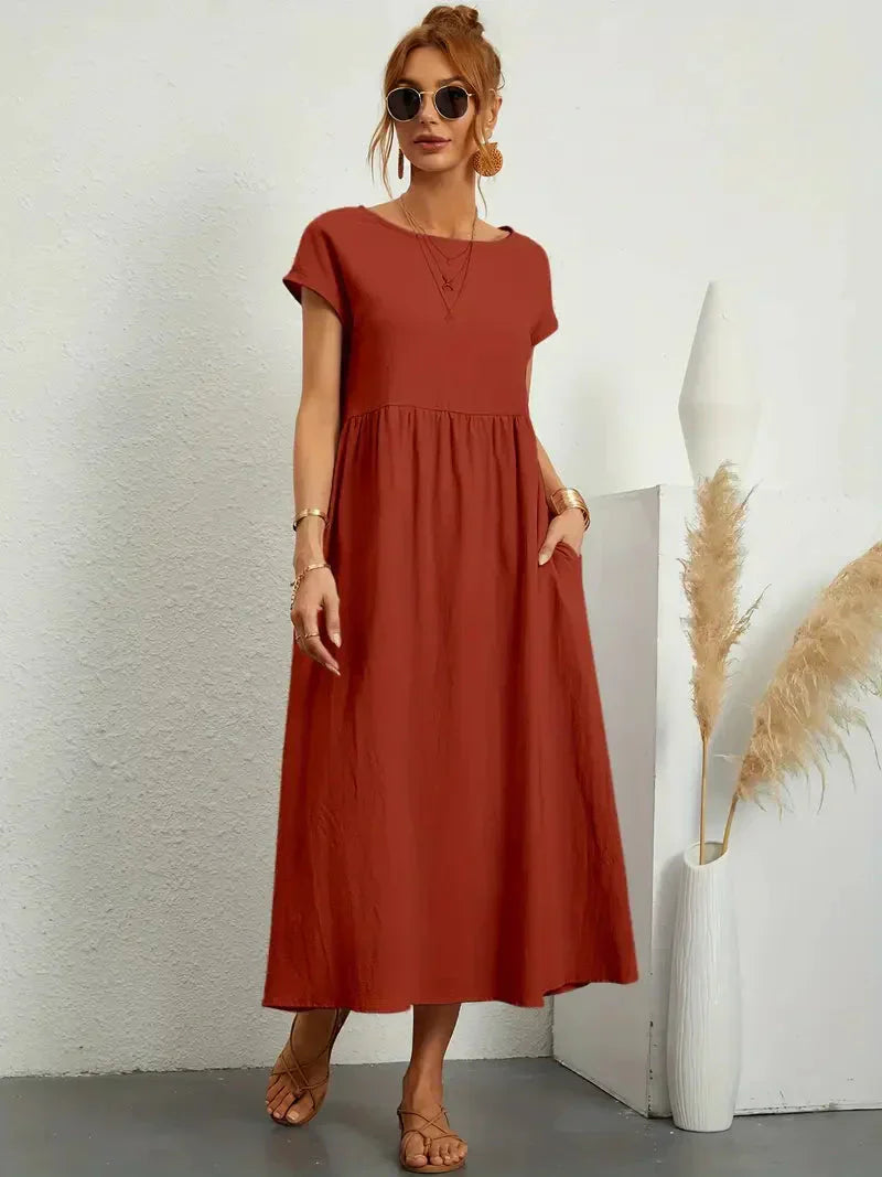 Hannah Women's Long Dress – Flowy Cotton Blend Summer Dress with Elegant Cut