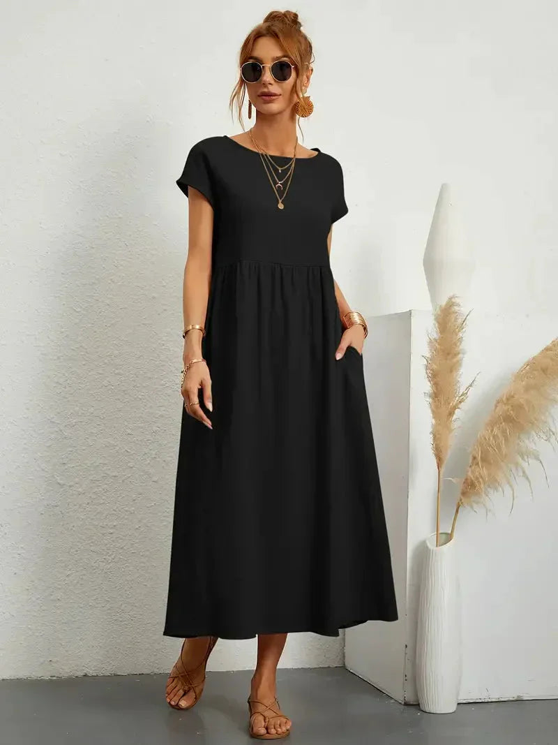 Hannah Women's Long Dress – Flowy Cotton Blend Summer Dress with Elegant Cut