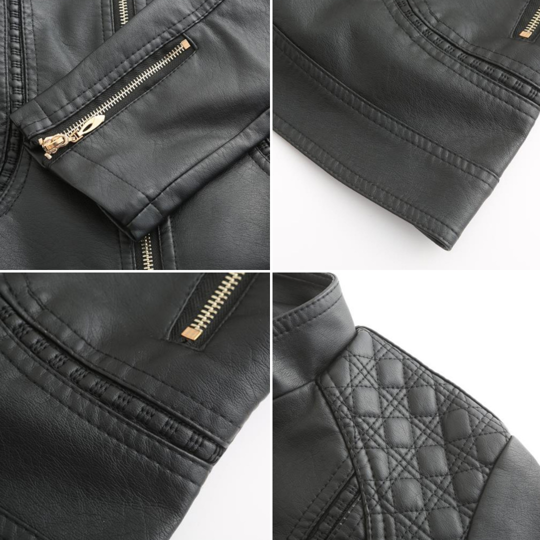 Avery Women's Leather Jacket – Stylish Stand-Up Collar Jacket with Zipper & Timeless Style