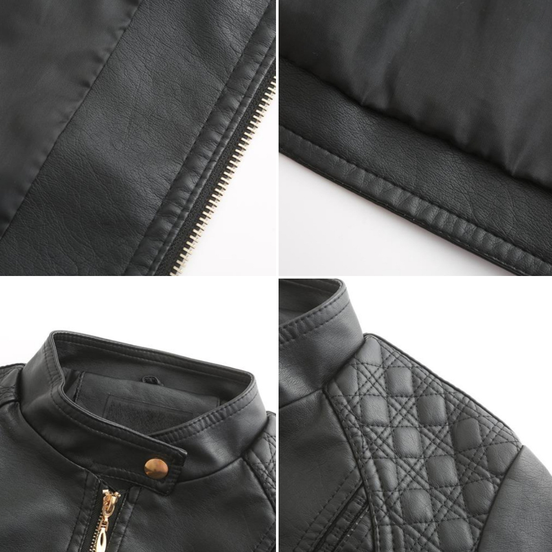 Avery Women's Leather Jacket – Stylish Stand-Up Collar Jacket with Zipper & Timeless Style