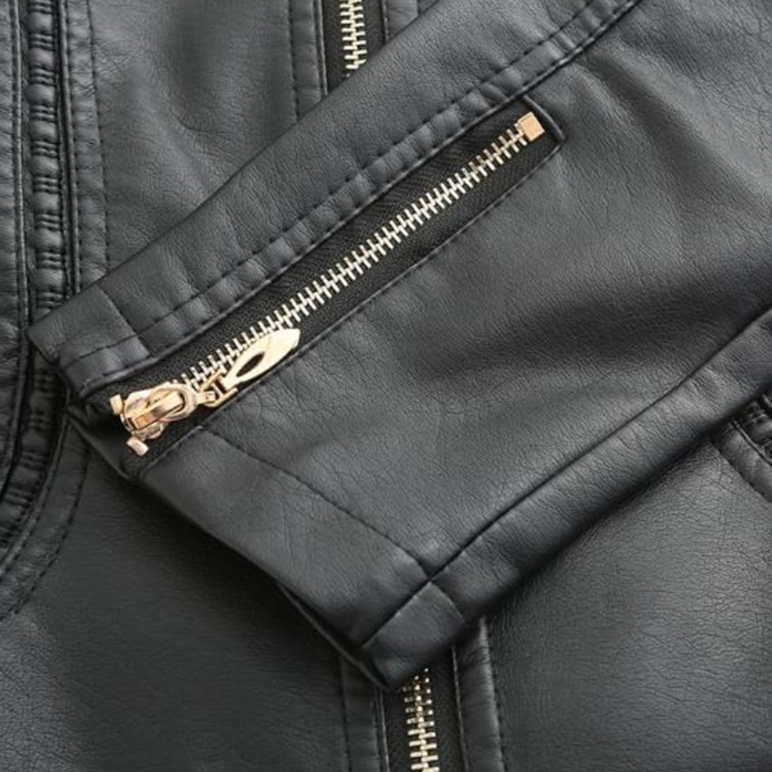 Avery Veste Femme en Cuir – Veste Élégante à Col Montant avec Fermeture Éclair & Style Intemporel