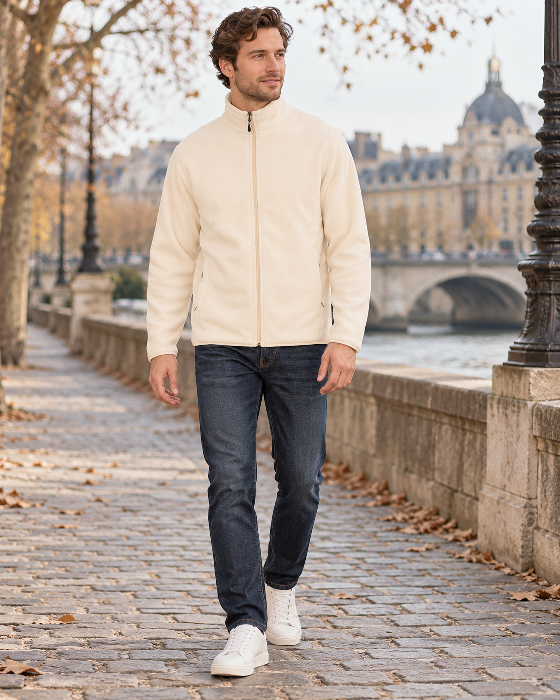 Kian Veste polaire homme douce à col montant avec zip frontal et deux poches zippées