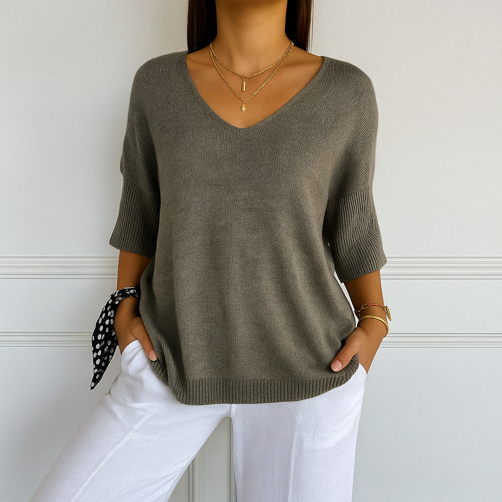 Harper Pull Col V Femme – Maille Fine, Doux & Élégant pour un Style Raffiné