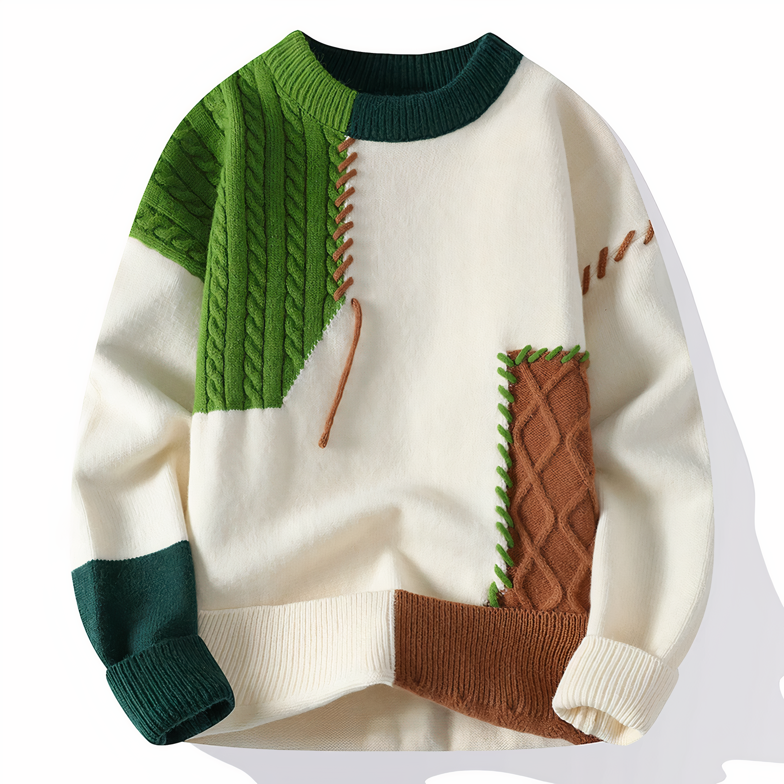 Julien Men's Sweater – Soft Knit Patchwork Sweater, Modern Style for Autumn & Winter