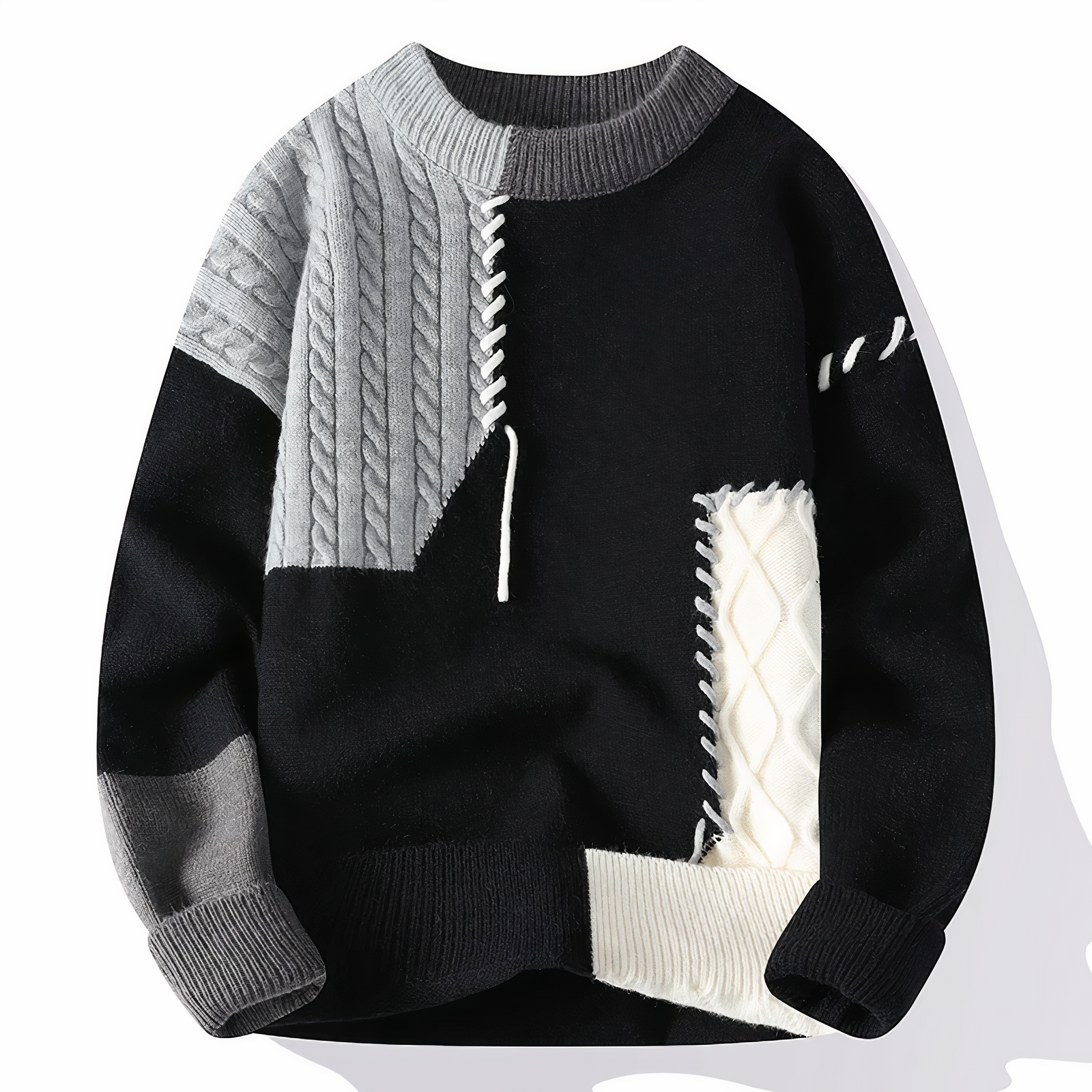 Julien Men's Sweater – Soft Knit Patchwork Sweater, Modern Style for Autumn & Winter