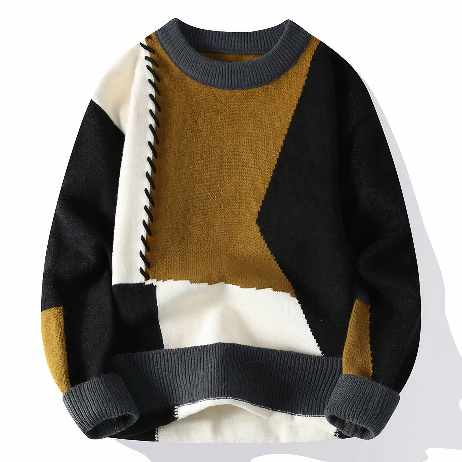 Julien Men's Sweater – Soft Knit Patchwork Sweater, Modern Style for Autumn & Winter