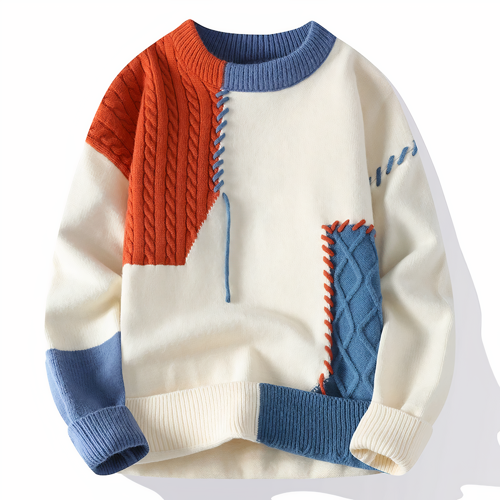 Julien Men's Sweater – Soft Knit Patchwork Sweater, Modern Style for Autumn & Winter