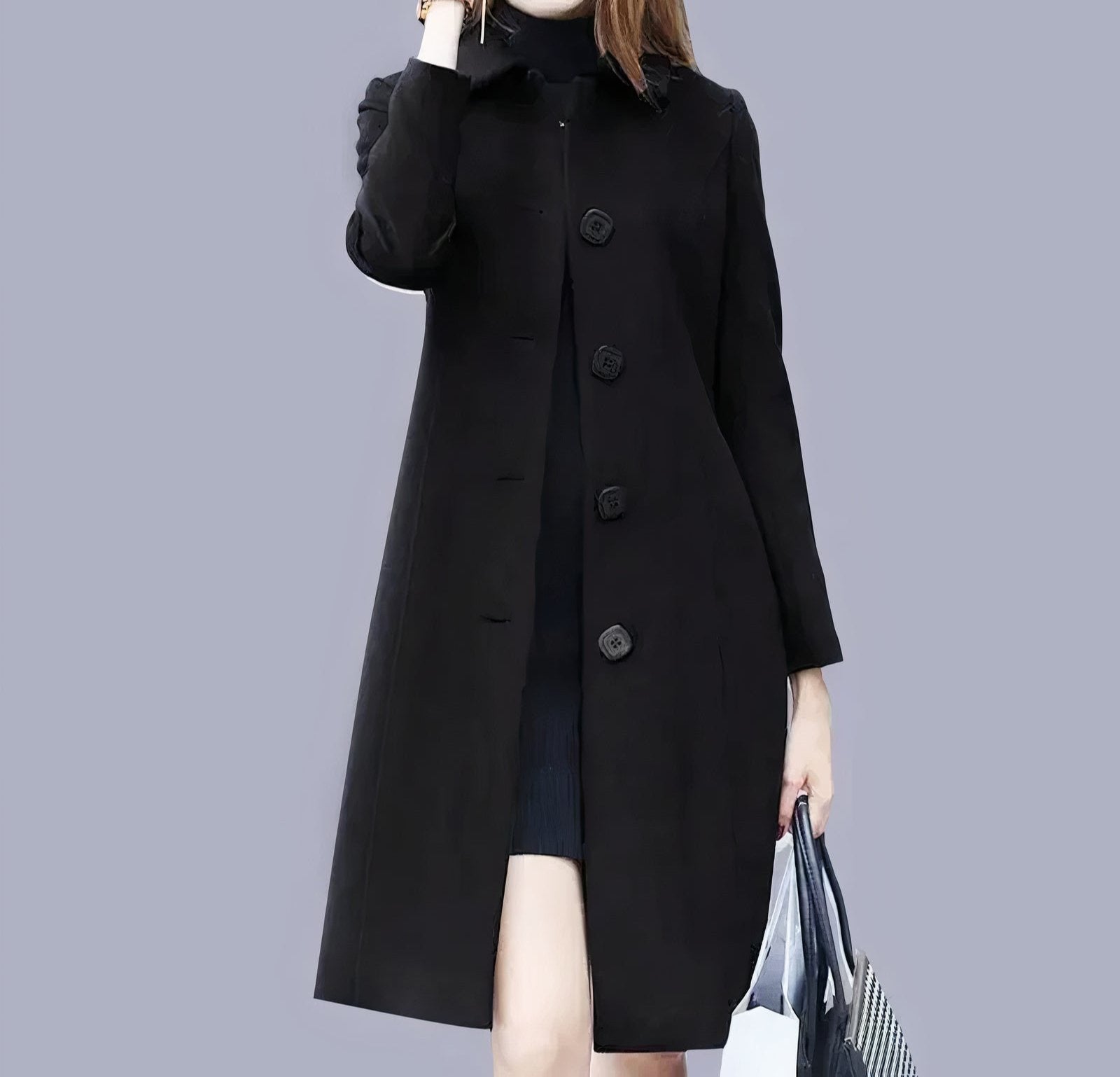 Jennifer Elegant Women's Coat – Classic Long Coat with Chic Collar, Buttons & Comfortable Fit