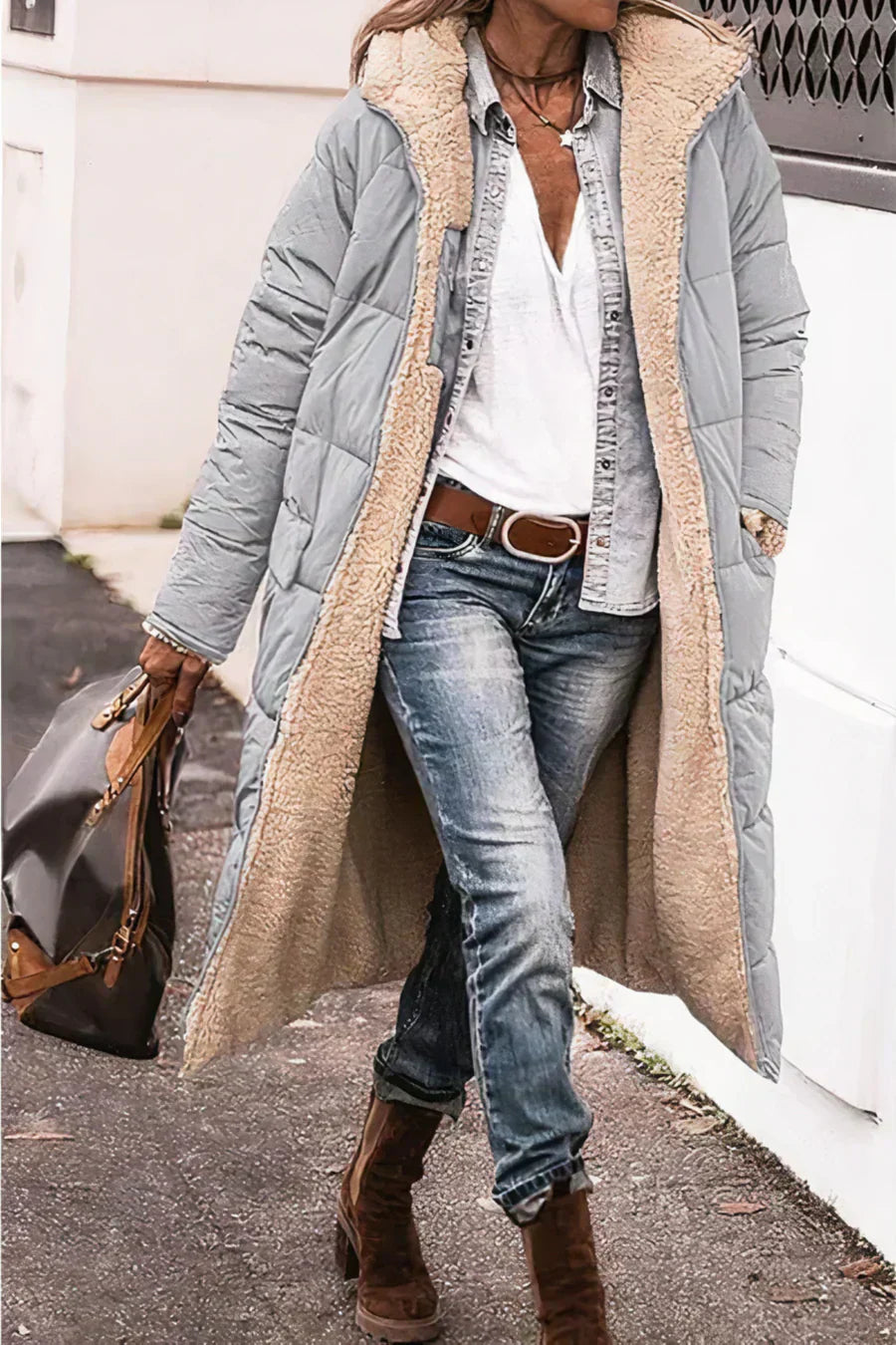 Élodie Manteau Femme Réversible – Veste Chaude Élégante à Double Style pour l’Hiver