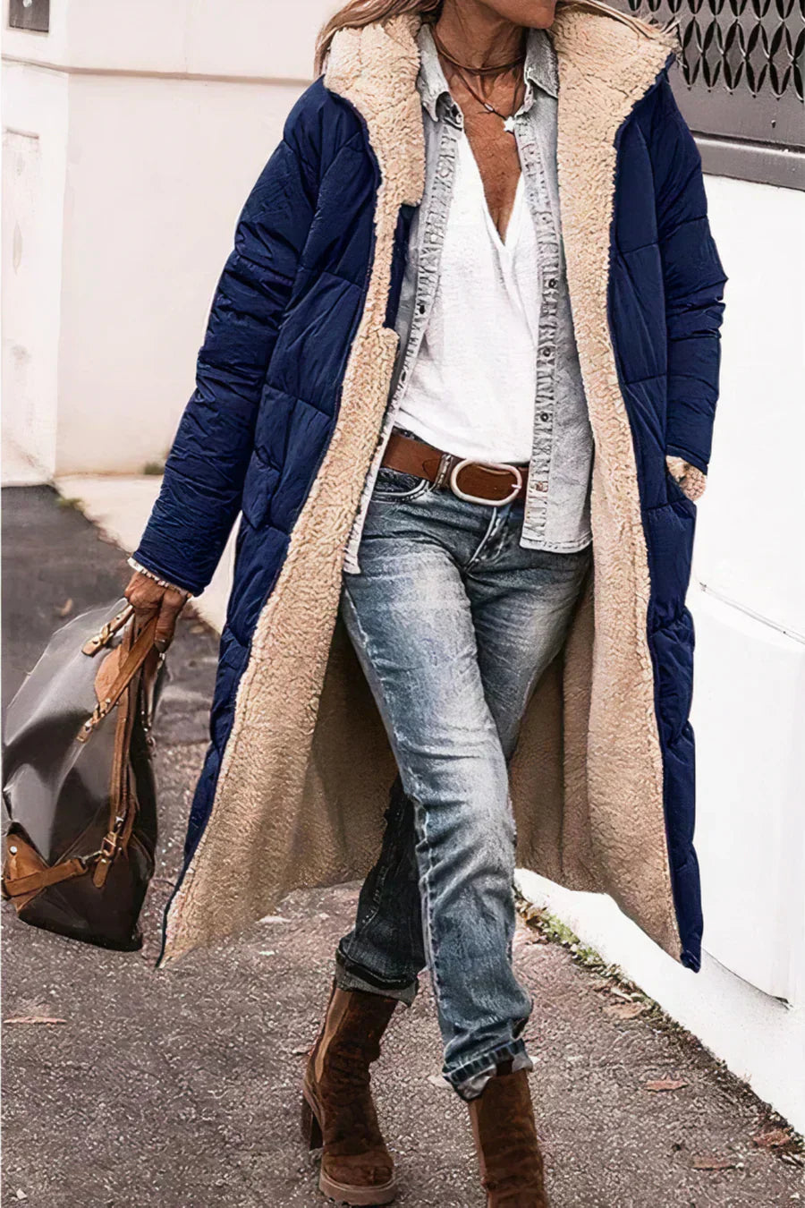 Élodie Manteau Femme Réversible – Veste Chaude Élégante à Double Style pour l’Hiver