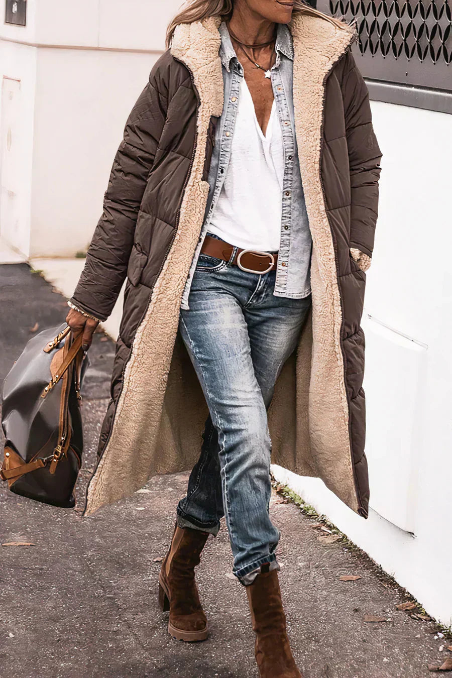 Élodie Manteau Femme Réversible – Veste Chaude Élégante à Double Style pour l’Hiver