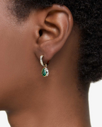 Genevieve Women's Earrings – Mini Gold Hoops with Pear-Shaped Green Zircon and Crystals