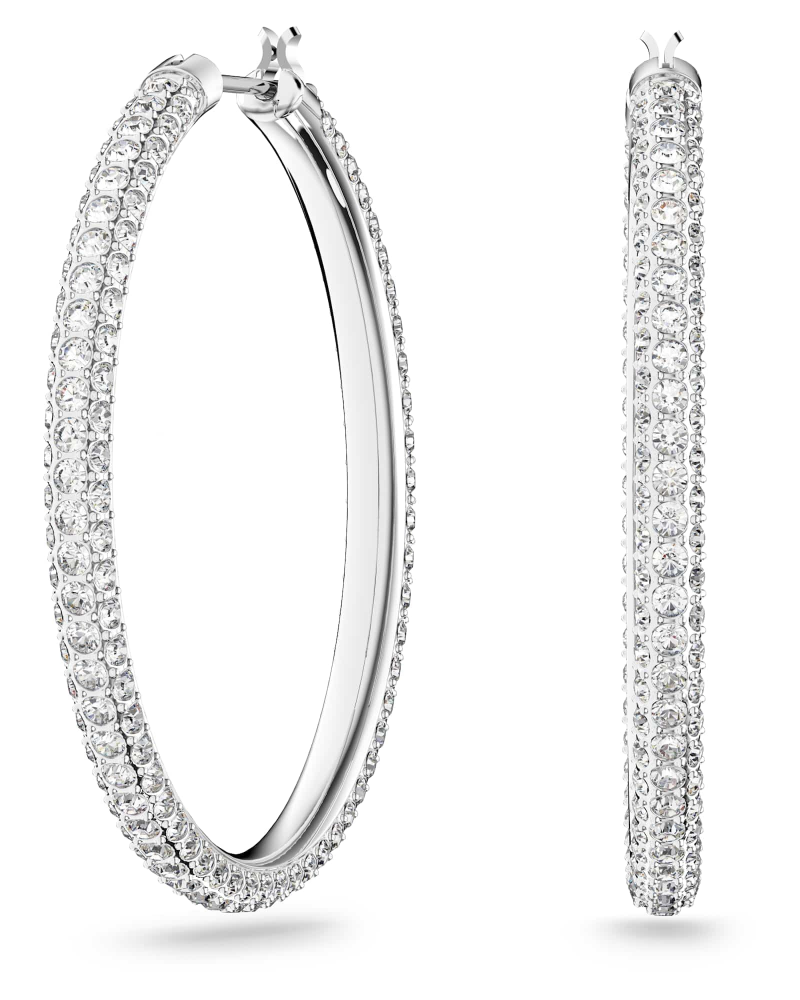 Savannah Boucles d'Oreilles Femme – Créoles Pavées de Cristaux Plaquées Rhodium Élégantes