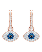 Penelope Women's Earrings – Rose Gold-Plated Hoops with Eye Pendant and Paved Crystals