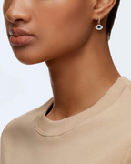 Penelope Women's Earrings – Rose Gold-Plated Hoops with Eye Pendant and Paved Crystals