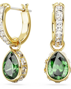 Genevieve Women's Earrings – Mini Gold Hoops with Pear-Shaped Green Zircon and Crystals