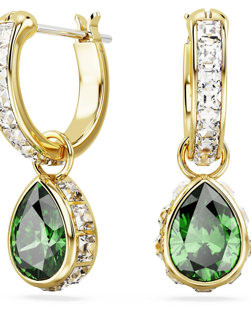Genevieve Boucles d'Oreilles Femme – Mini Créoles Dorées Zircon Vert Taille Poire et Cristaux