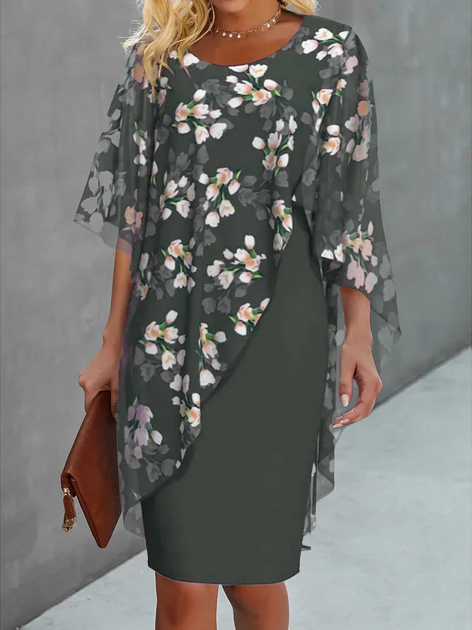 Lucy Chiffon Dress for Women – Elegant Floral Dress with Flowy Cut and Light Veil