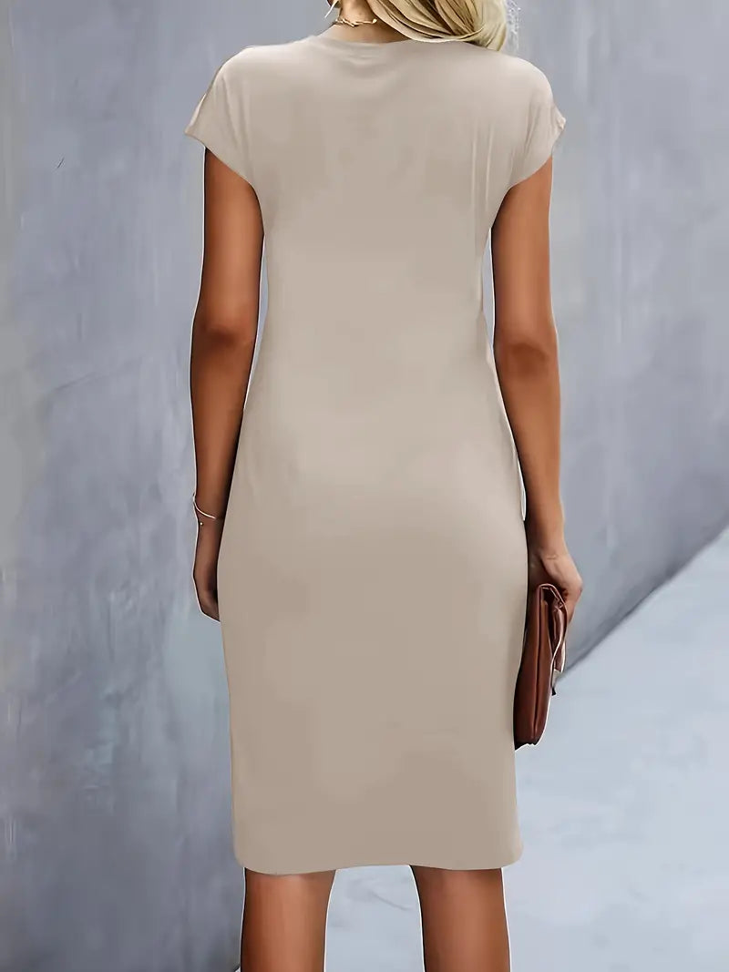 Brezly Robe Midi Femme – Robe Élégante à Coupe Flatteuse avec Col Rond & Style Intemporel