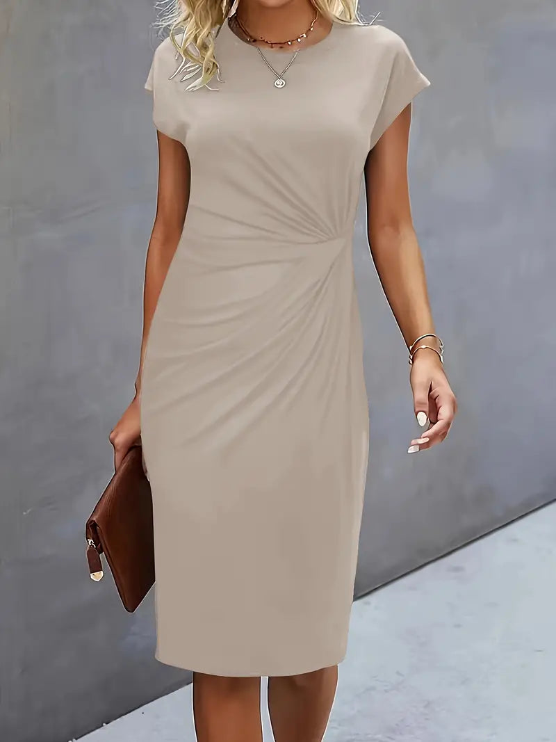 Brezly Robe Midi Femme – Robe Élégante à Coupe Flatteuse avec Col Rond & Style Intemporel