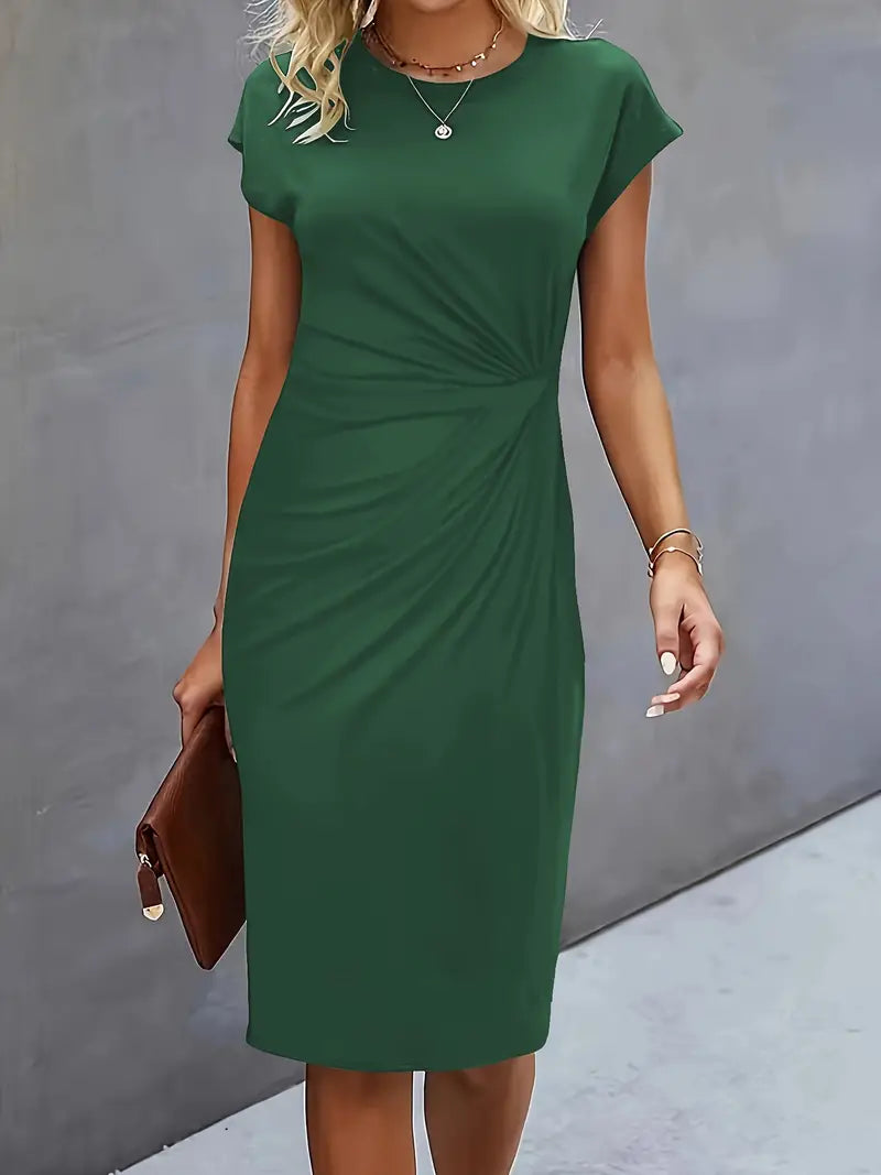 Brezly Robe Midi Femme – Robe Élégante à Coupe Flatteuse avec Col Rond & Style Intemporel