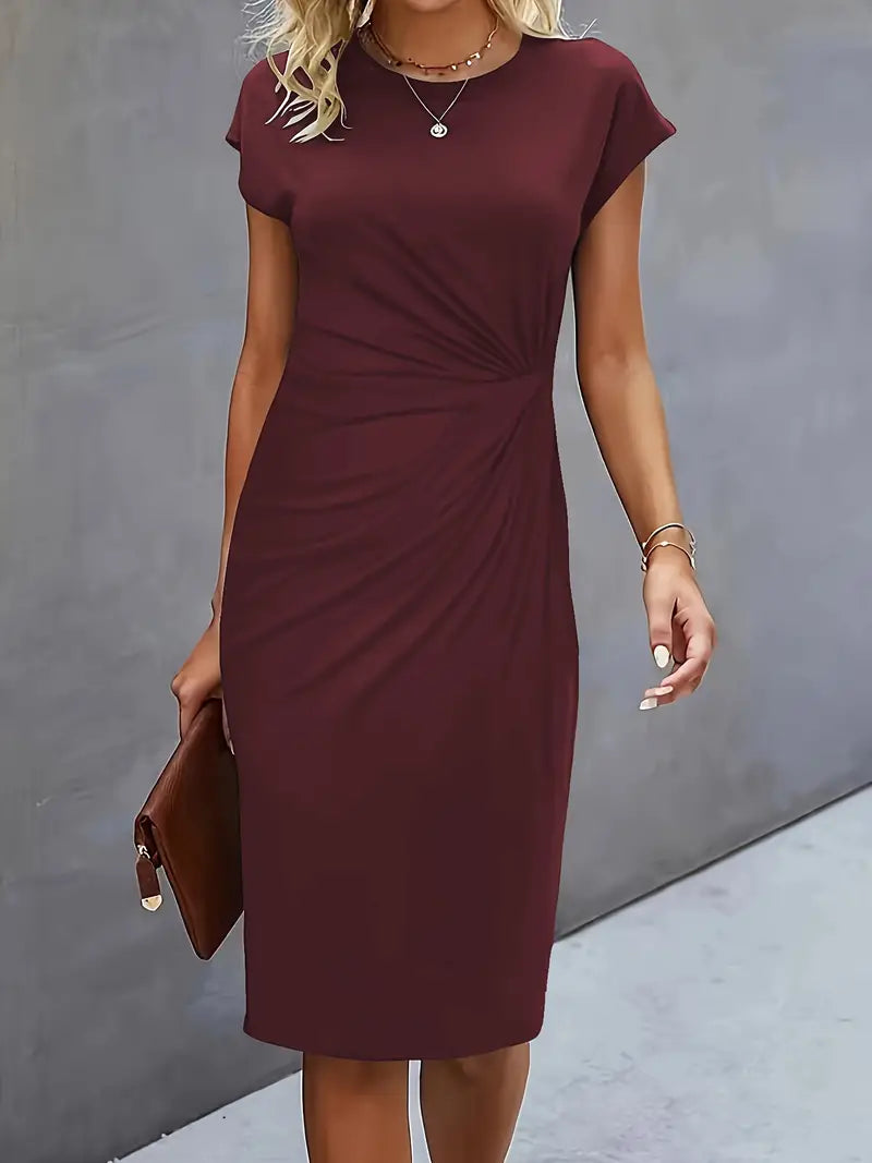 Brezly Robe Midi Femme – Robe Élégante à Coupe Flatteuse avec Col Rond & Style Intemporel