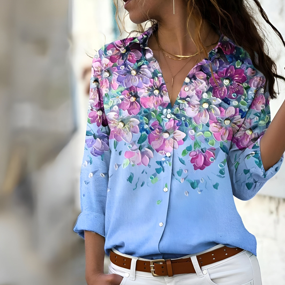 Serena Women's Blouse – Elegant Printed Flowy Blouse with Loose Fit & Breathable Fabric