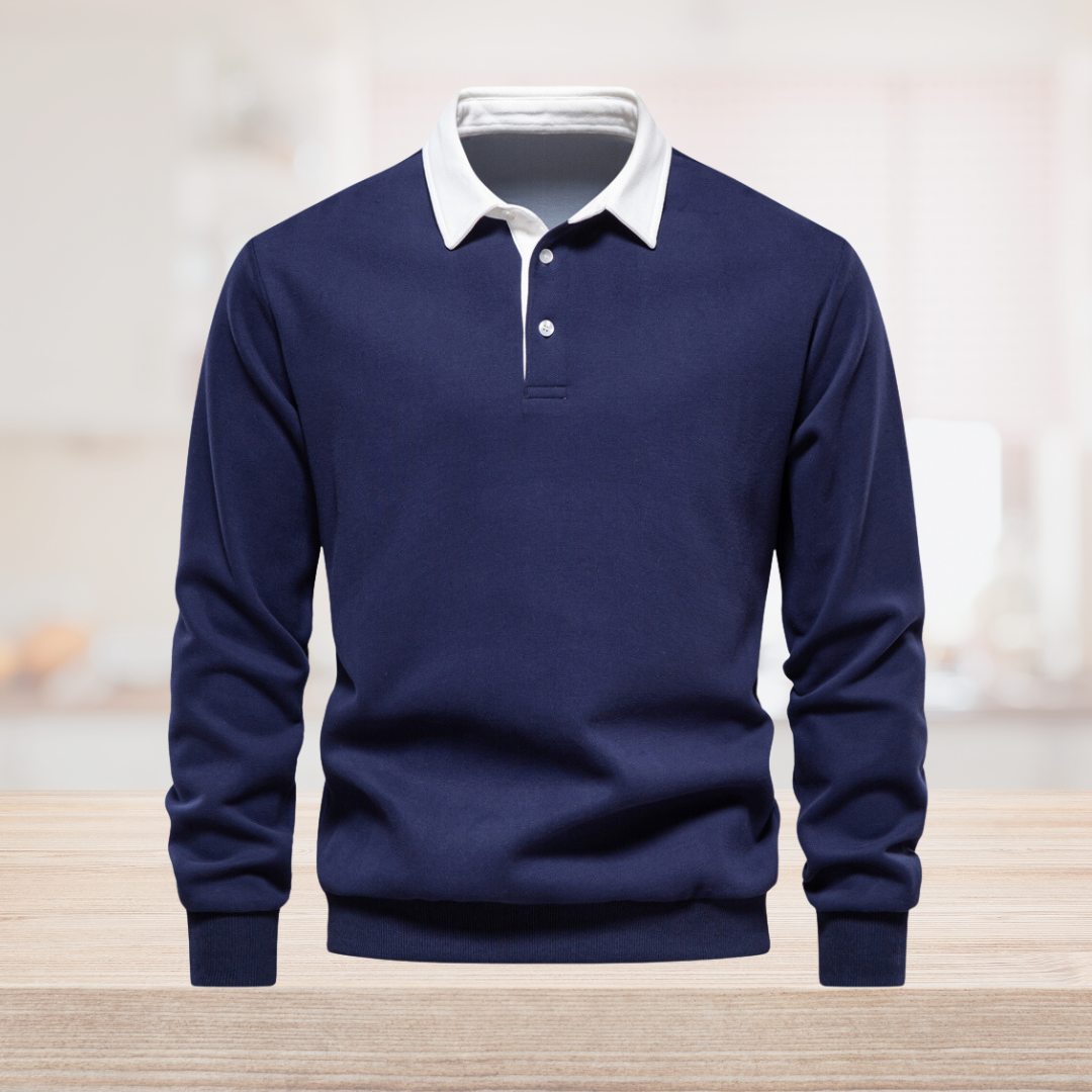 Ethan Pull Men's Polo – Breathable Long Sleeve Sweatshirt with Classic Polo Collar