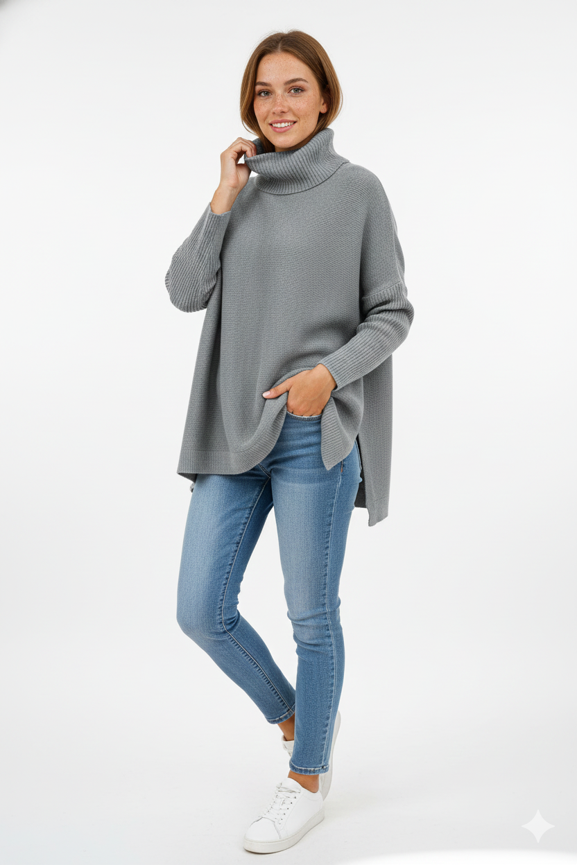 Brooke Women's Turtleneck Sweater – Ultra-Soft Knit Oversized Sweater with Stylish High Collar