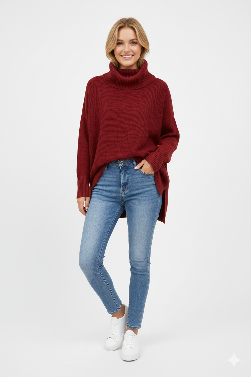 Brooke Women's Turtleneck Sweater – Ultra-Soft Knit Oversized Sweater with Stylish High Collar