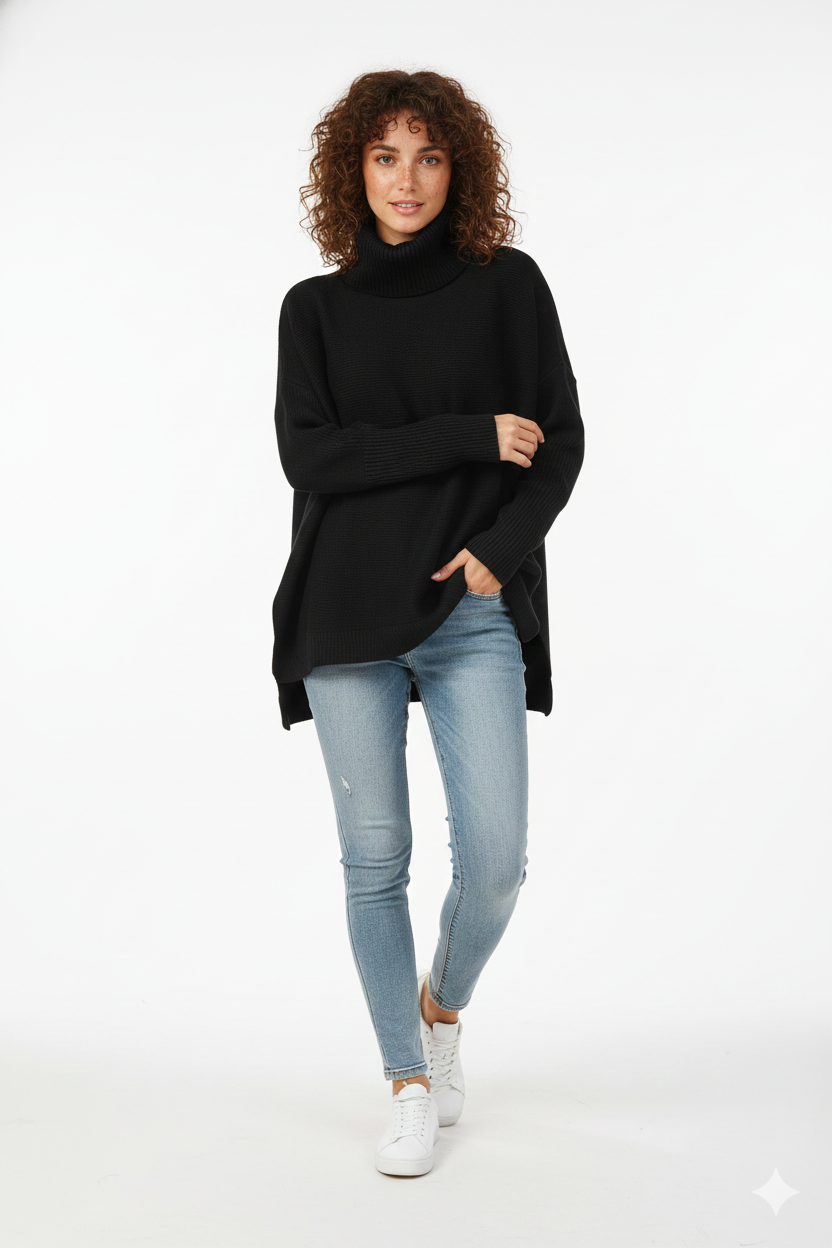 Brooke Women's Turtleneck Sweater – Ultra-Soft Knit Oversized Sweater with Stylish High Collar