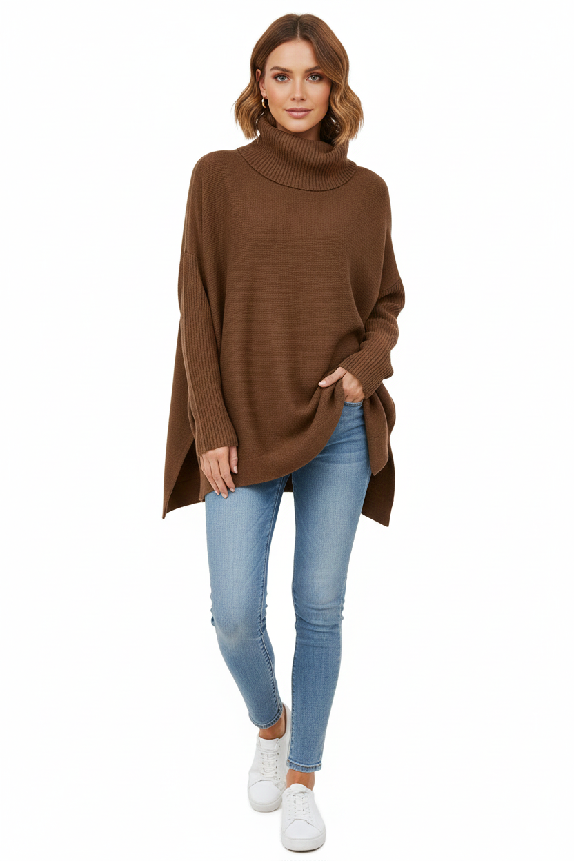Brooke Women's Turtleneck Sweater – Ultra-Soft Knit Oversized Sweater with Stylish High Collar