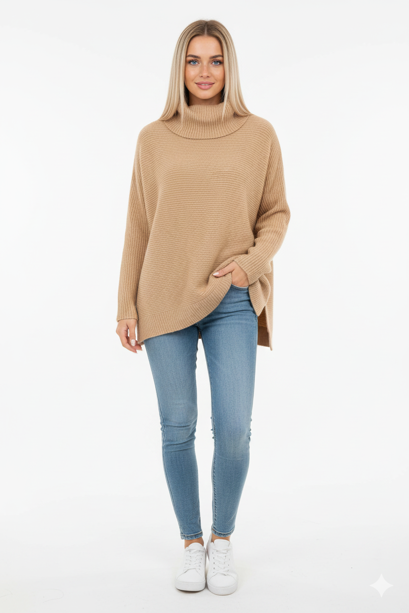 Brooke Women's Turtleneck Sweater – Ultra-Soft Knit Oversized Sweater with Stylish High Collar
