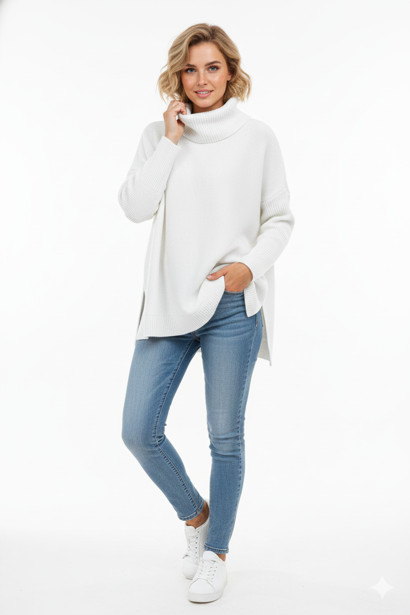 Brooke Women's Turtleneck Sweater – Ultra-Soft Knit Oversized Sweater with Stylish High Collar