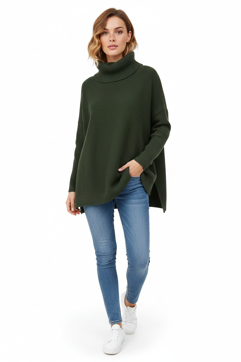 Brooke Women's Turtleneck Sweater – Ultra-Soft Knit Oversized Sweater with Stylish High Collar