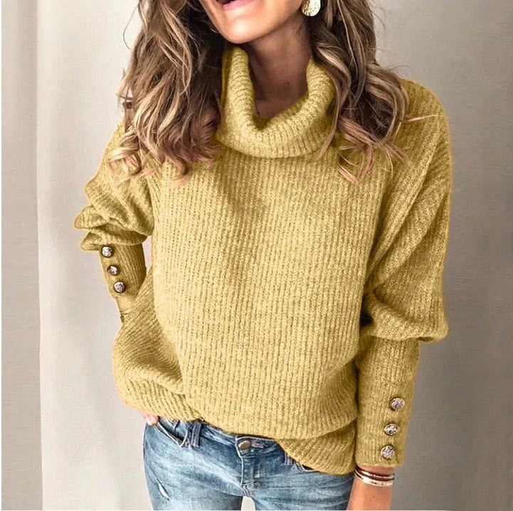 Manon Women's Turtleneck Sweater – Soft Knit with Elegant Buttons & Comfortable Fit