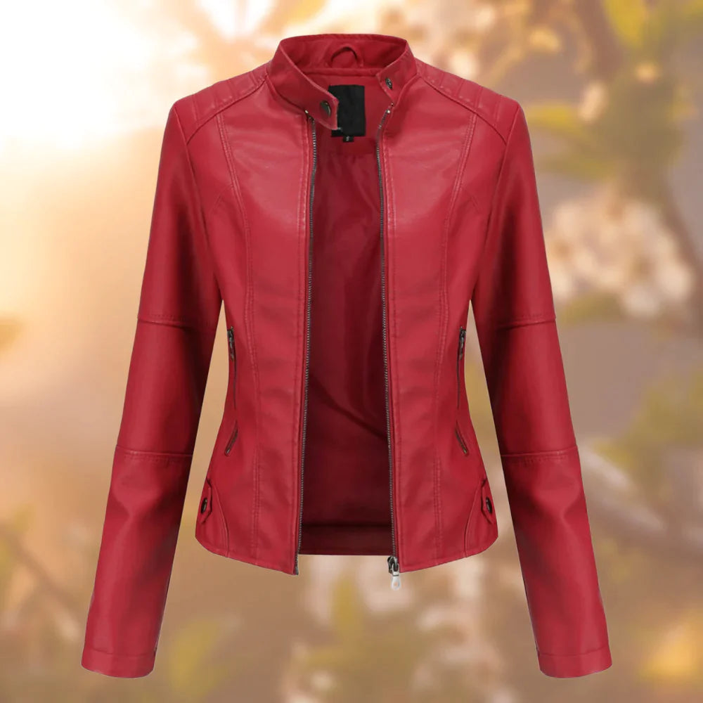 Chloé Women's Leather Jacket – Slim Bomber Jacket with Stand-Up Collar and Zipper Closure