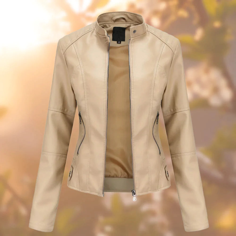 Chloé Women's Leather Jacket – Slim Bomber Jacket with Stand-Up Collar and Zipper Closure