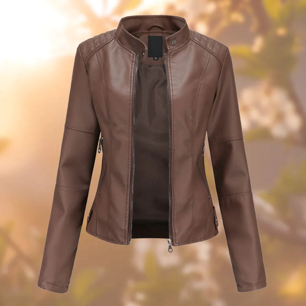 Chloé Women's Leather Jacket – Slim Bomber Jacket with Stand-Up Collar and Zipper Closure