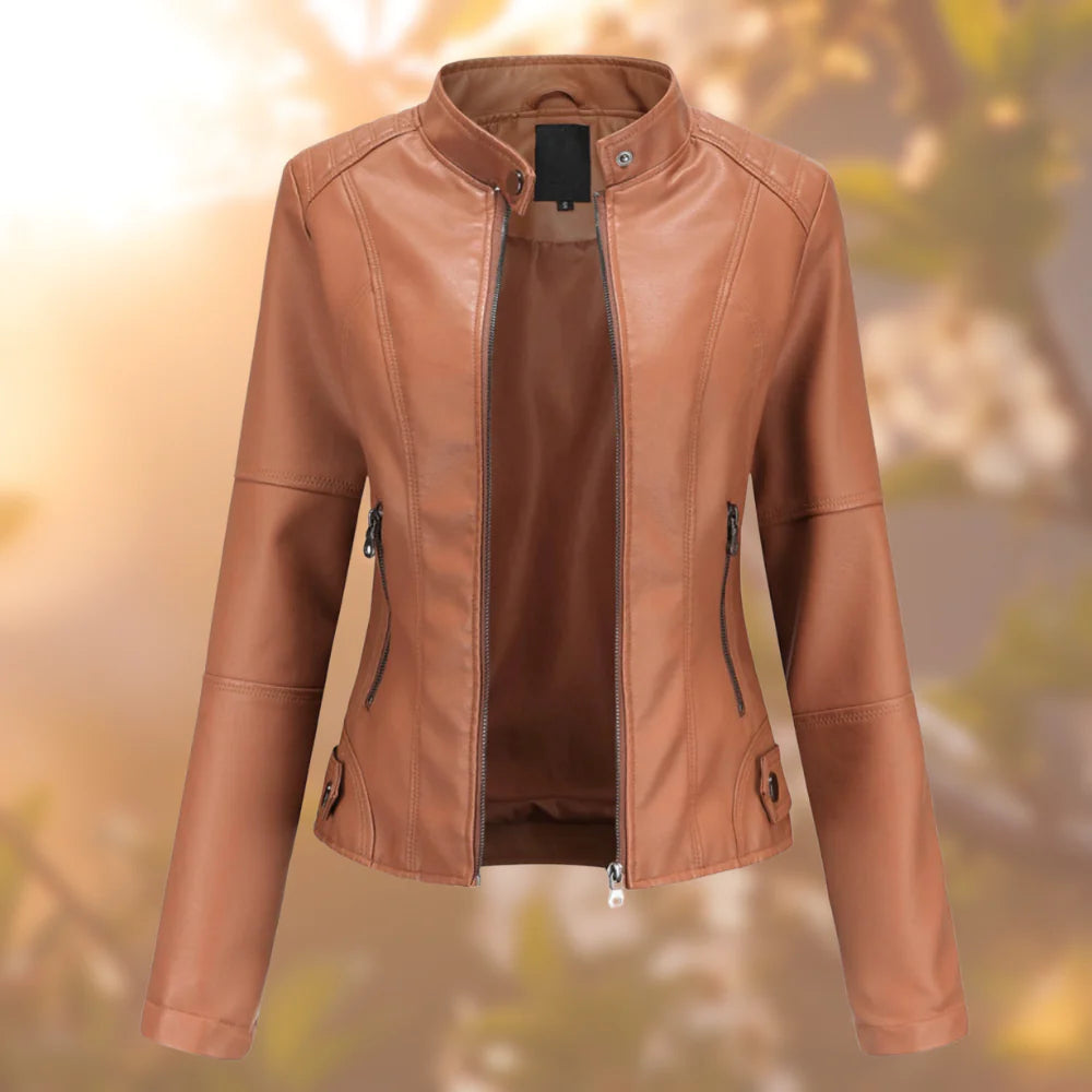 Chloé Women's Leather Jacket – Slim Bomber Jacket with Stand-Up Collar and Zipper Closure