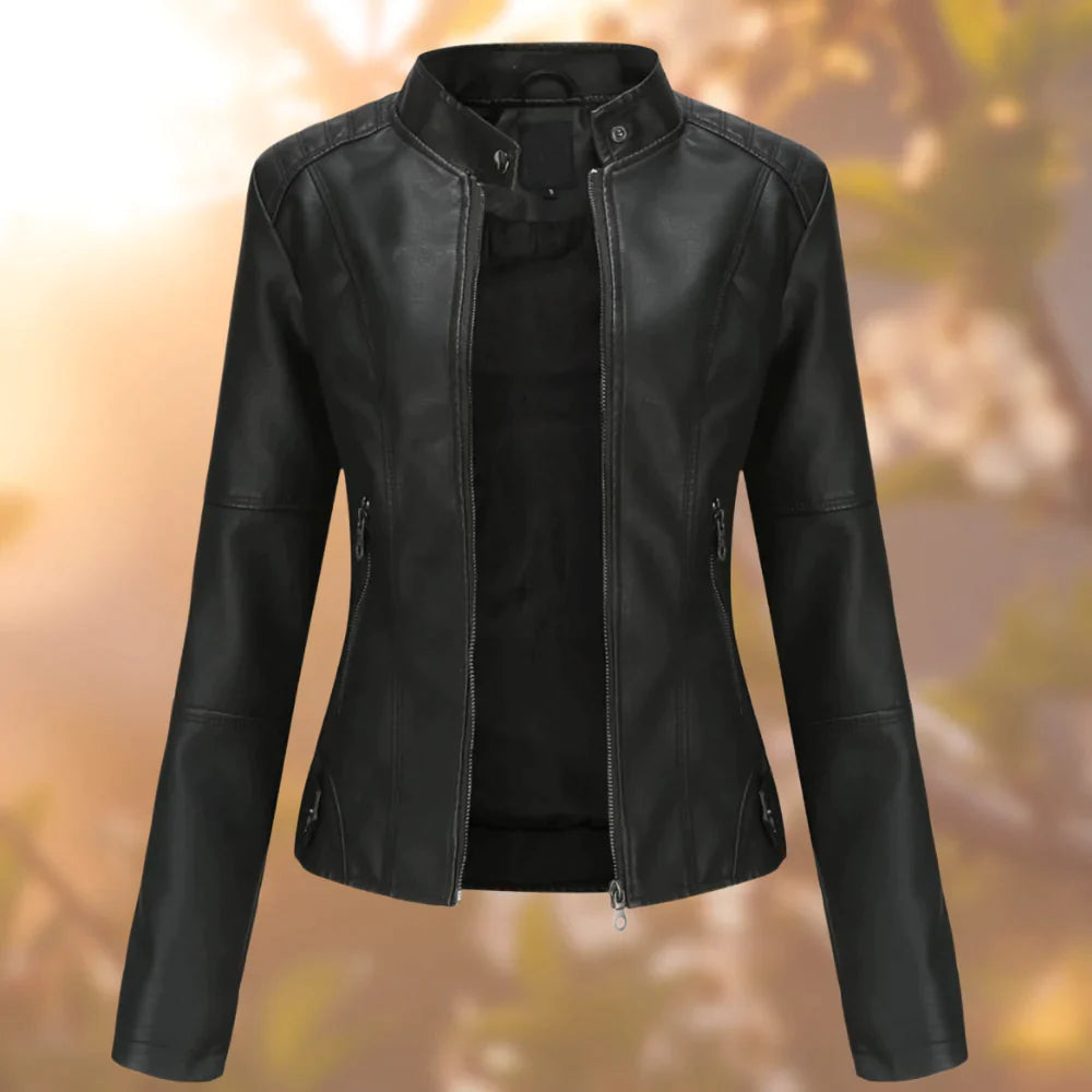 Chloé Women's Leather Jacket – Slim Bomber Jacket with Stand-Up Collar and Zipper Closure