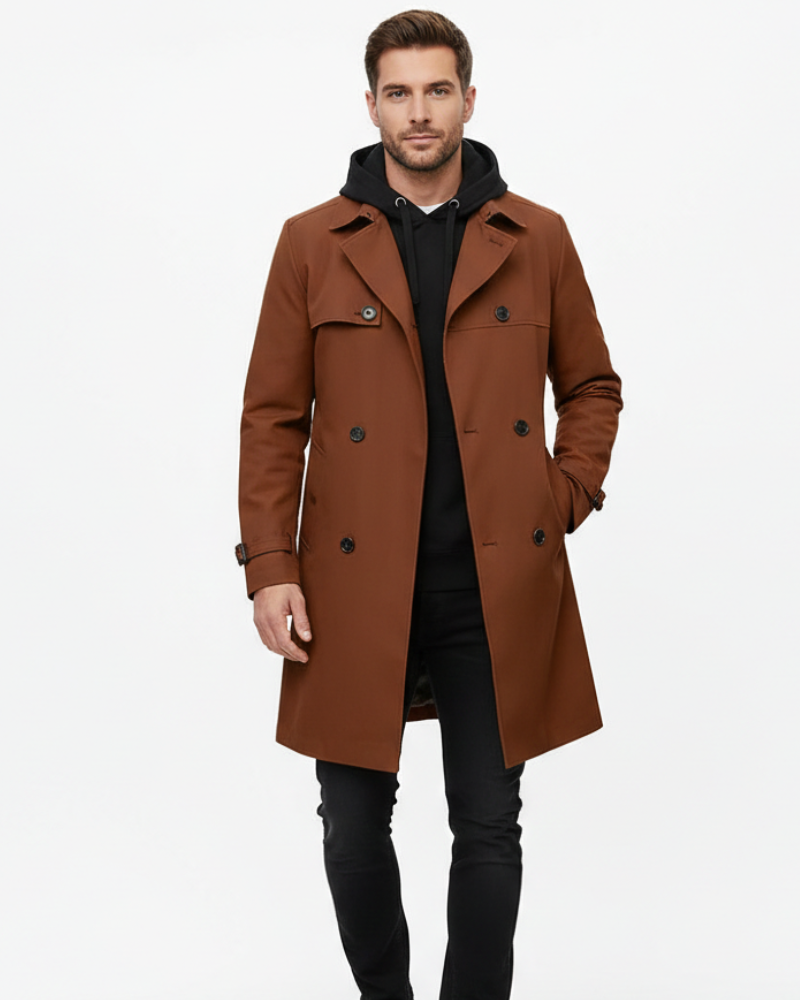 Kevin Trench-Coat Homme Classique Double Boutonnage – Col à Revers avec Ceinture Ajustable