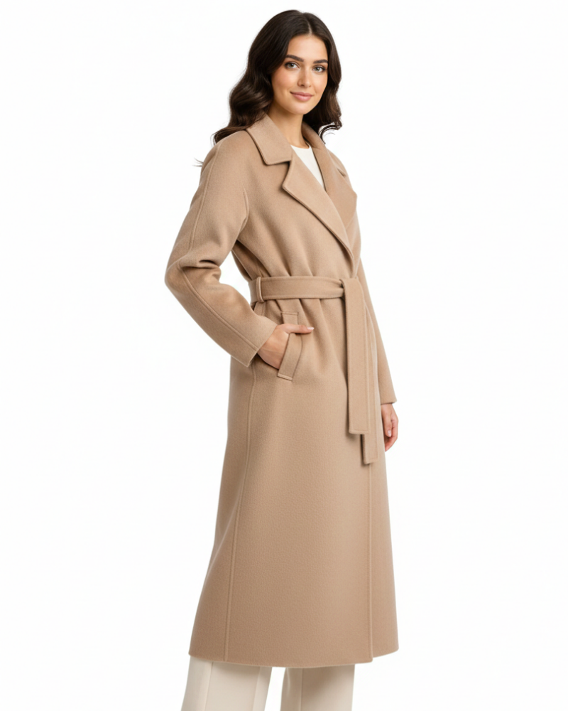 Abrigo largo para mujer Ashley - Abrigo elegante de mezcla de lana con cuello clásico de solapa