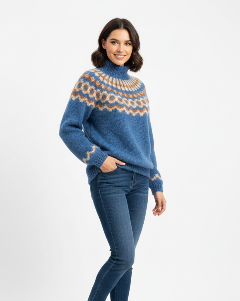 Women's Autumn Icelandic Jumper – 100% Mohair Loose-Fit Knit with Nordic Pattern
