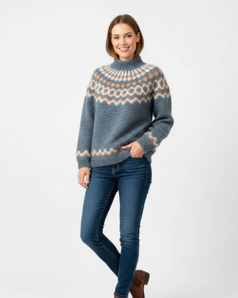 Women's Autumn Icelandic Jumper – 100% Mohair Loose-Fit Knit with Nordic Pattern
